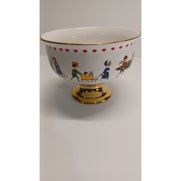 Vintage Ceramic Charles Wysocki Pedastal Bowl or Planter Christmas Love 2000 - Picture 2 of 4